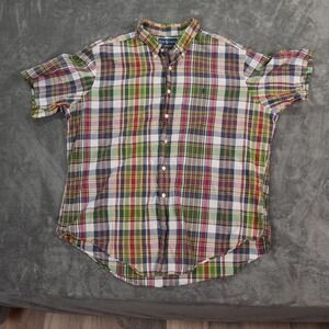 Ralph Lauren Shirt Mens Large Multicolor Plaid Short‎ Sleeve Classic Fit Preppy